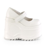 hvit vegan 15 cm WAVE-32 gothic mary jane pumps med kileh�ler plat�
