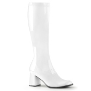 hvite lakkstøvler blokkhæl 7,5 cm - 70 tallet støvler hippie disco gogo - knehøye boots