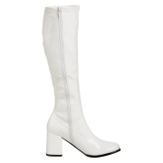 hvite lakkstøvler blokkhæl 7,5 cm - 70 tallet støvler hippie disco gogo - knehøye boots