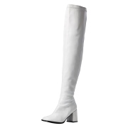 hvite vinyl l�rh�ye st�vler 7,5 cm - 70 tallet hippie disco gogo - l�rh�ye boots