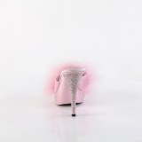 kunstlær 11,5 cm ELEGANT-401F rosa mules høye hæler marabou fjær