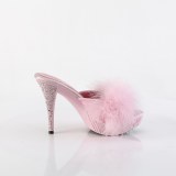 kunstlær 11,5 cm ELEGANT-401F rosa mules høye hæler marabou fjær