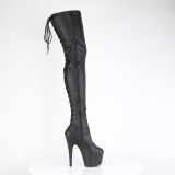 kunstl�r 18 cm ADORE-3850 svarte l�rh�ye st�vler med sn�ring