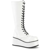 kunstlær 8,5 cm TRASHVILLE-502 hvite punk boots med snøring menn