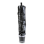 lakk 18 cm SPECTATOR-1040 plat� ankel boots med sn�ring i svart
