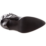 lakklær 13 cm SEDUCE-3028 svarte lårhøye støvler med snøring