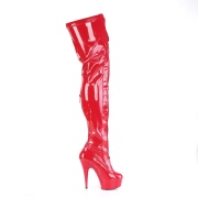 lakklær 15 cm DELIGHT-3027 røde lårhøye støvler med snøring