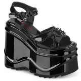 lakklær 15 cm DemoniaCult WAVE-09 lolita platå sandaler med kilehæler