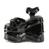 lakkl�r 15 cm DemoniaCult WAVE-09 lolita plat� sandaler med kileh�ler