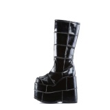 lakkl�r 18 cm herre kneh�ye st�vler cyberpunk st�vler ekstrem plat� svart