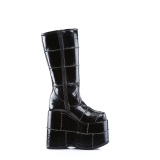 lakkl�r 18 cm herre kneh�ye st�vler cyberpunk st�vler ekstrem plat� svart