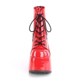 lakkl�r blokkh�l sko 13 cm CAMEL-203 chunky boots h�ye h�ler plat�boots r�de