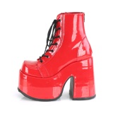 lakkl�r blokkh�l sko 13 cm CAMEL-203 chunky boots h�ye h�ler plat�boots r�de