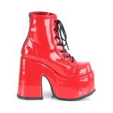 lakkl�r blokkh�l sko 13 cm CAMEL-203 chunky boots h�ye h�ler plat�boots r�de