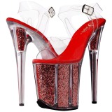 rød 20 cm FLAMINGO-808G glitter platå høye hæler sko