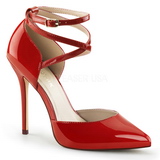 rød lakk 13 cm AMUSE-25 høye pumps fest sko med hæl