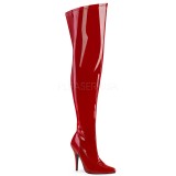 rød lakklær 13 cm SEDUCE-3000WC stretch lårhøye støvler til brede lægge