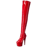rød lakklær 18 cm ADORE-3063 lårhøye støvletter med høy hæl