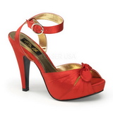 rød satin 12 cm PINUP COUTURE retro vintage BETTIE-04 platå høye hæler sko
