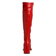 røde lakkstøvler blokkhæl 7,5 cm - 70 tallet støvler hippie disco gogo - knehøye boots