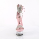 rosa 15 cm DELIGHT-627RS gjennomsiktige plat� h�ye h�ler med ankel stropper
