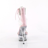 rosa 15 cm DELIGHT-627RS gjennomsiktige plat� h�ye h�ler med ankel stropper