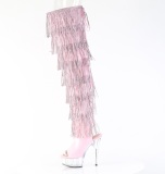 rosa 15 cm DELIGHT exotic overknee plat�boots med strass frynser