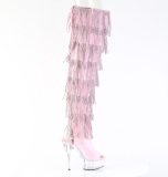 rosa 15 cm DELIGHT exotic overknee plat�boots med strass frynser