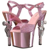 rosa 18 cm Pleaser REVOLVER-709G h�ye h�ler krom plat�