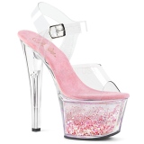 rosa 18 cm SKY-308WHG glitter platå høye hæler dame