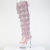 rosa 18 cm pole dance exotic overknee plat�boots med strass frynser