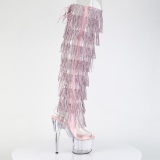 rosa 18 cm pole dance exotic overknee plat�boots med strass frynser