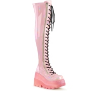 rosa lakklær 11,5 cm SHAKER-374-1 lårhøye støvler med snøring