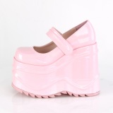 rosa vegan 15 cm WAVE-32 gothic mary jane pumps med kileh�ler plat�