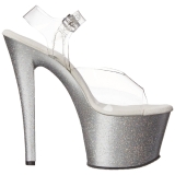 sølv 18 cm Pleaser SKY-308MG glitter sko med høye hæler