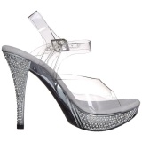 sølv strass 12 cm ELEGANT-408 platå høyhælte sandaler sko