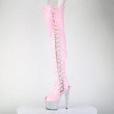 strass 18 cm open toe rosa l�rh�ye st�vler h�ye h�ler med sn�ring