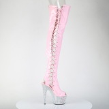 strass 18 cm open toe rosa l�rh�ye st�vler h�ye h�ler med sn�ring