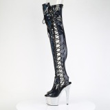 strass 18 cm open toe svart l�rh�ye st�vler h�ye h�ler med sn�ring