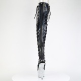strass 18 cm open toe svart l�rh�ye st�vler h�ye h�ler med sn�ring