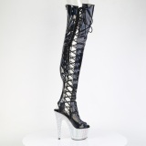 strass 18 cm open toe svart l�rh�ye st�vler h�ye h�ler med sn�ring