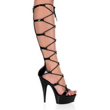 svart 15 cm DELIGHT-698 knehøye gladiator sandaler til dame