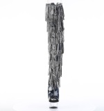 svart 15 cm DELIGHT exotic overknee plat�boots med strass frynser