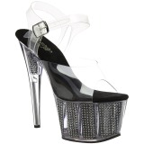 svart 18 cm ADORE-708SRS h�yh�lte sandaler strass plat�