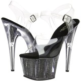 svart 18 cm ADORE-708SRS h�yh�lte sandaler strass plat�