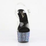 svart 18 cm BEJEWELED-708MS pole dance h�ye h�ler sko med strass plat�