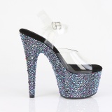 svart 18 cm BEJEWELED-708MS pole dance h�ye h�ler sko med strass plat�