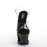 svart 18 cm MOON-708LG glitter platå høye hæler dame