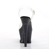 svart 18 cm MOON-708LG glitter platå høye hæler dame