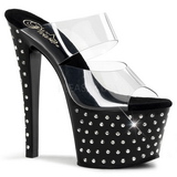 svart 18 cm STARDUST-702 høyhælte slipper damer sko strass stein